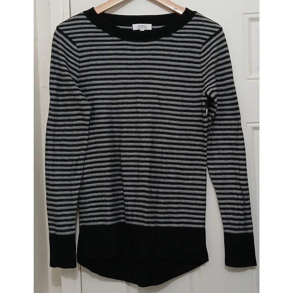 Simple laguna womens medium sweater silk cashmere  stripe gray black preppy - Picture 4 of 9